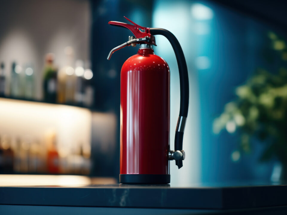 Fire extinguisher mounted on a wall in a modern and elegant inte